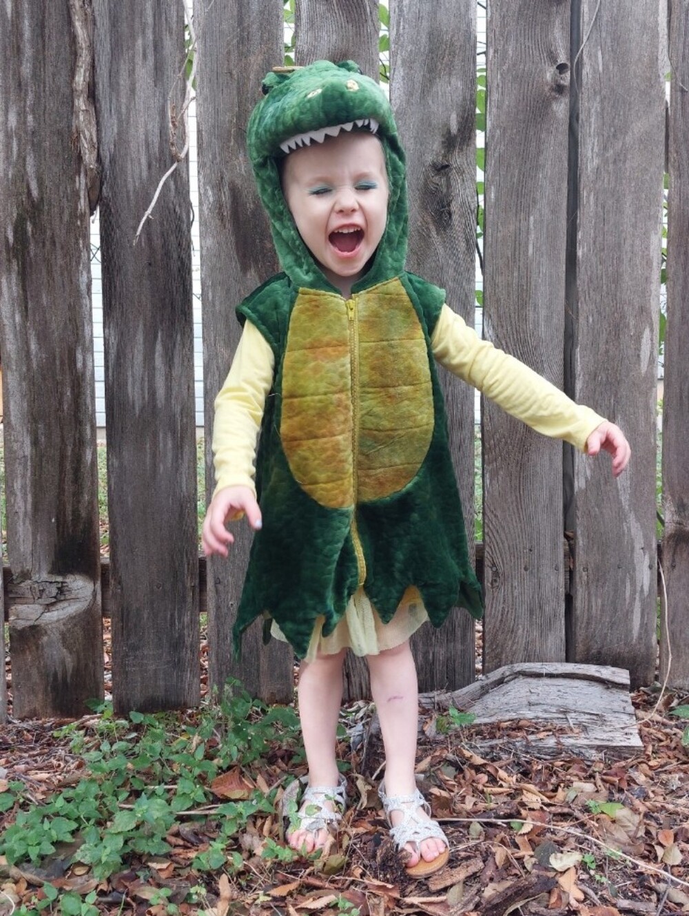 Kids Green Dragon Dinosaur Hooded Costume Vest with Yellow Belly 4T Unisex